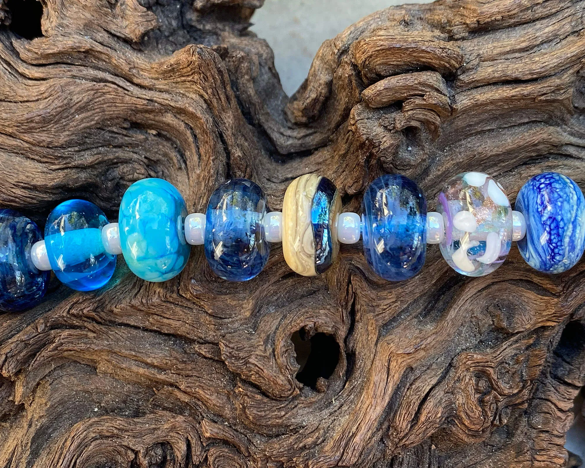 22 Blue Orphan Lampwork Bead Set SRA
