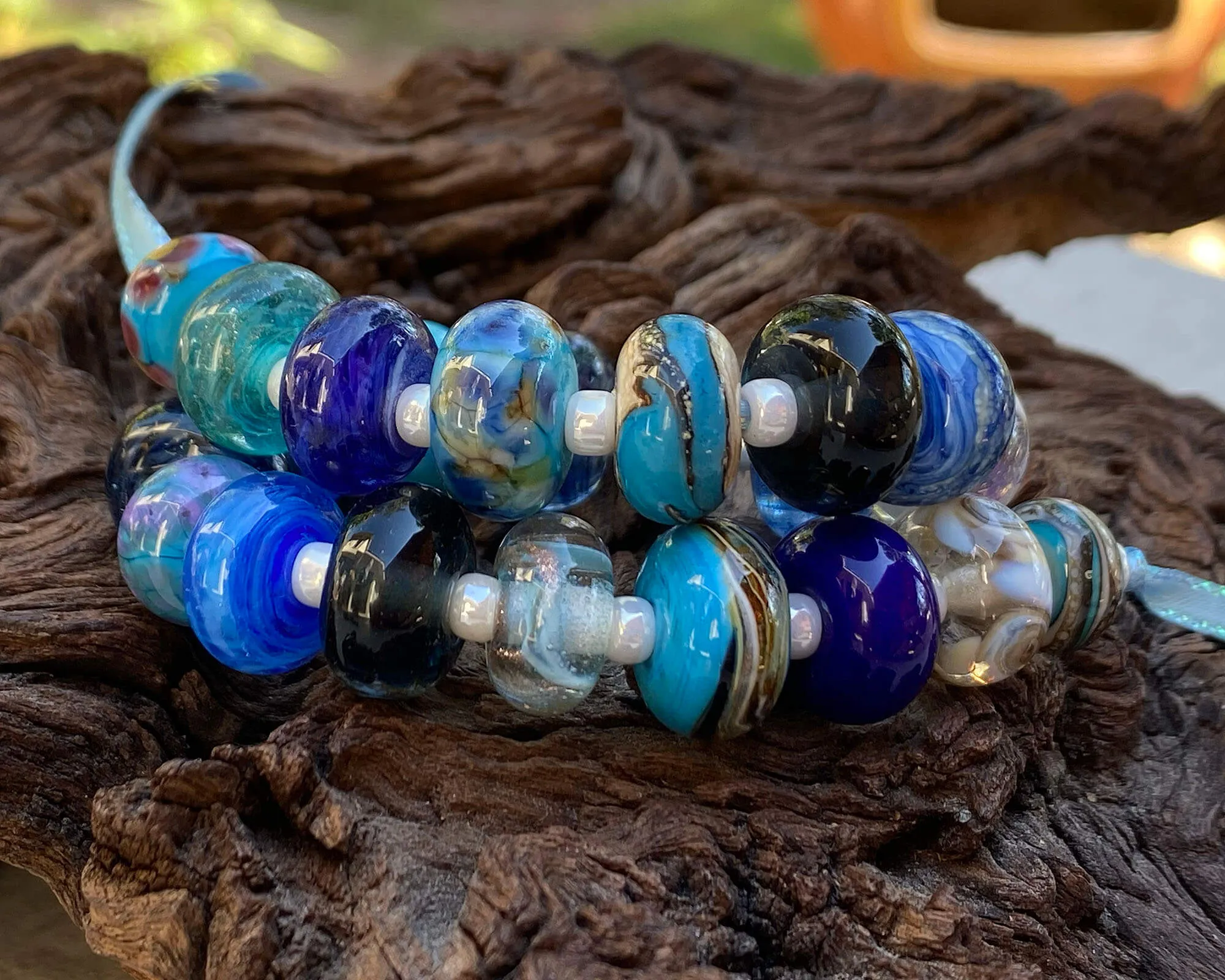 22 Blue Orphan Lampwork Bead Set SRA