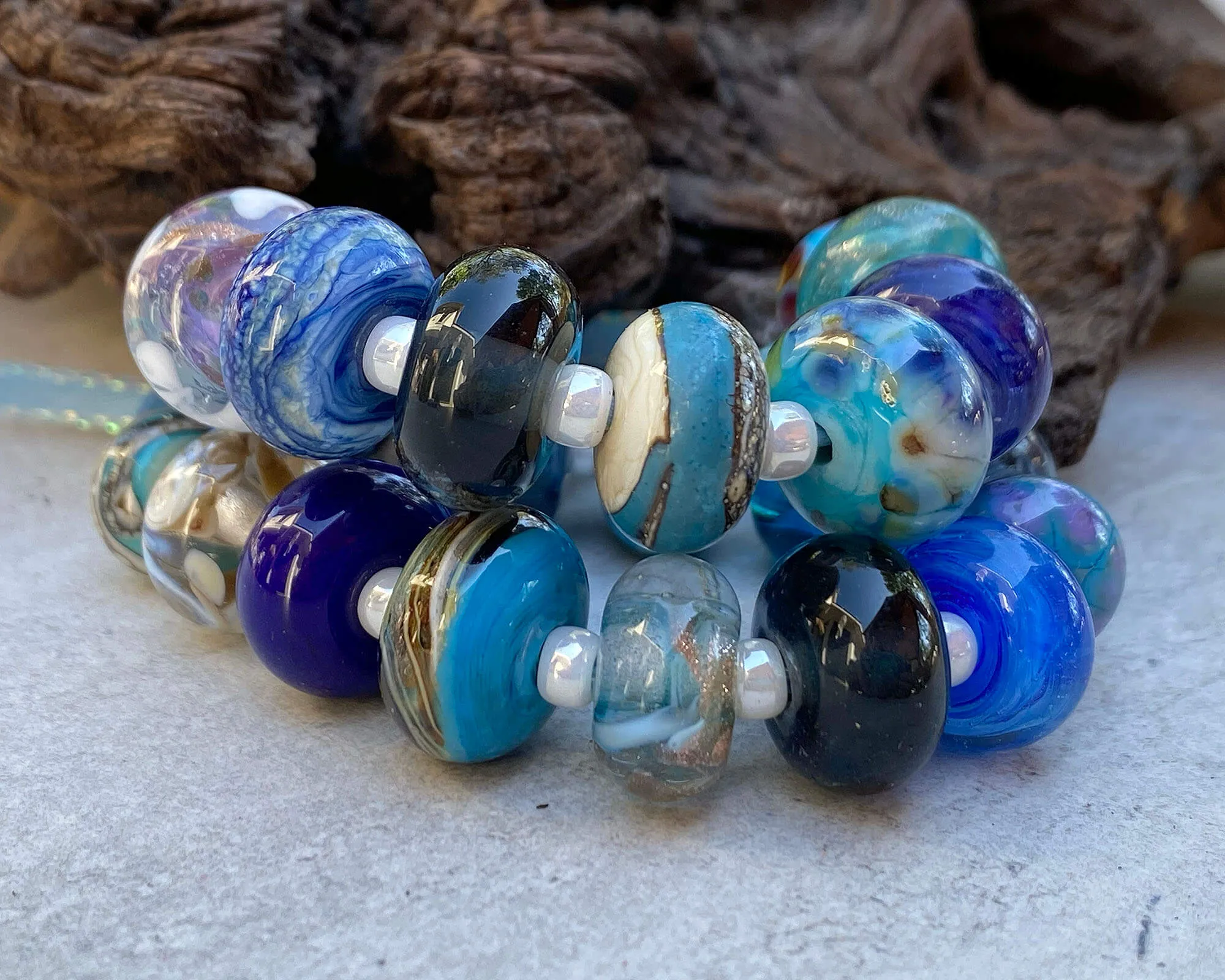22 Blue Orphan Lampwork Bead Set SRA