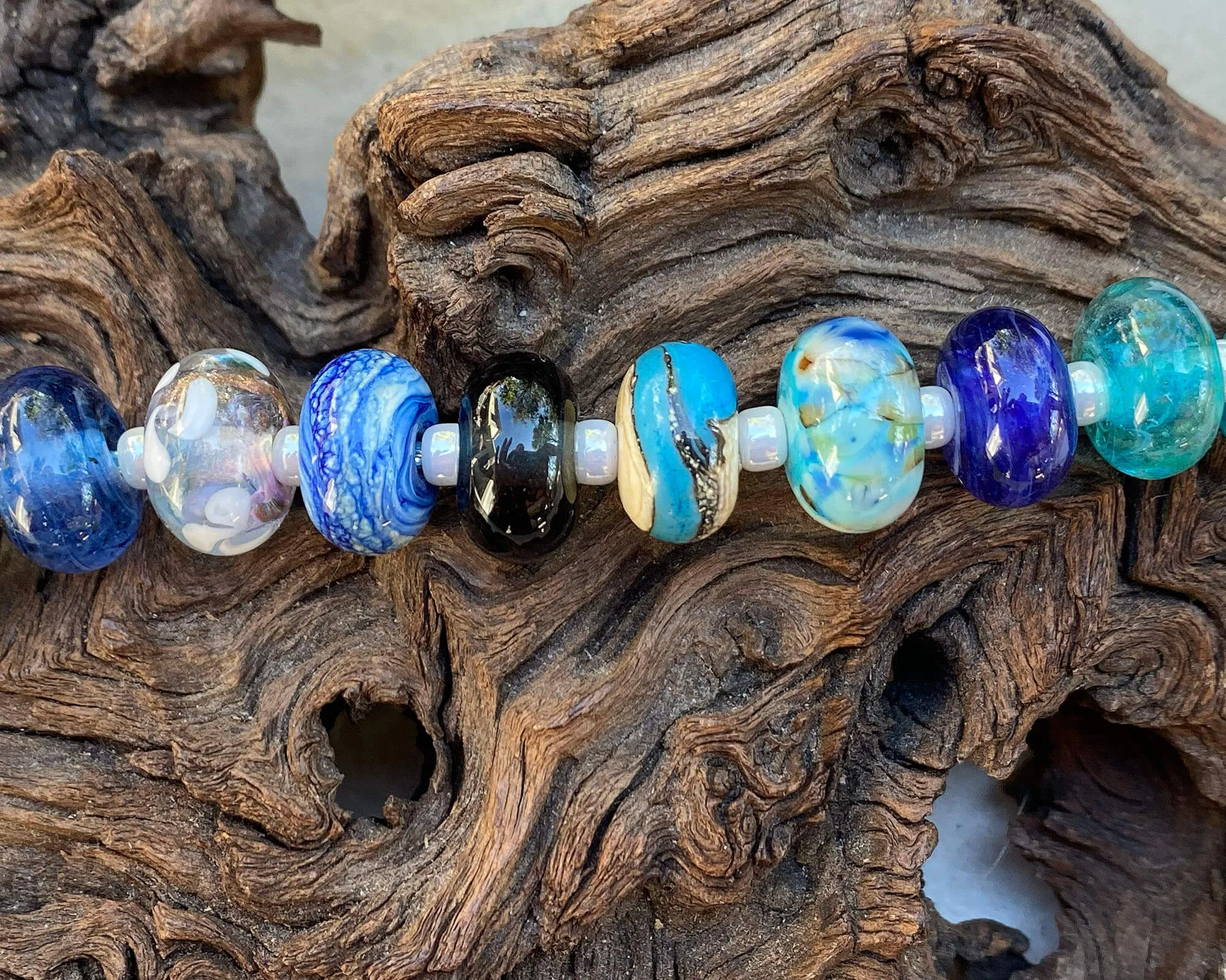 22 Blue Orphan Lampwork Bead Set SRA