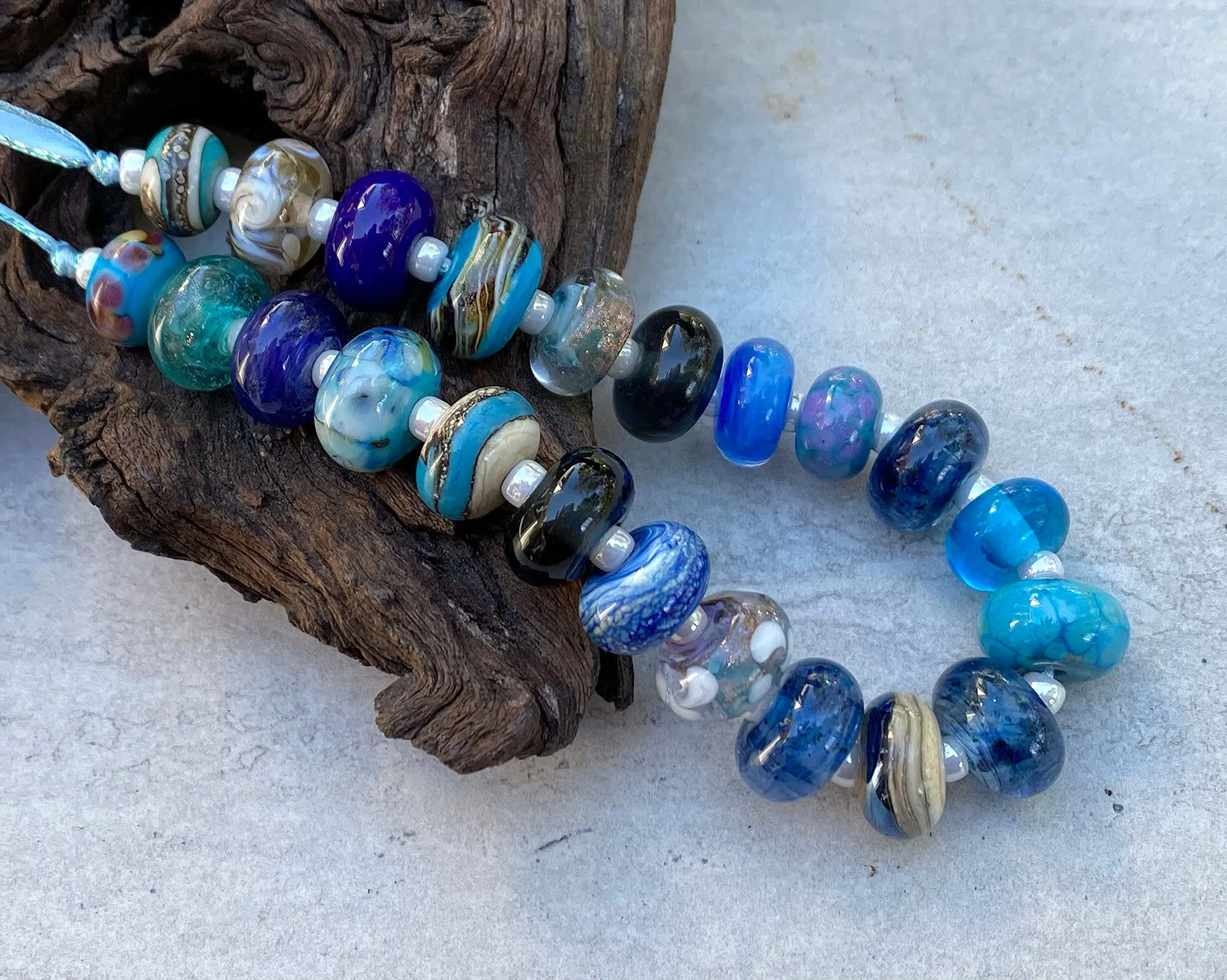 22 Blue Orphan Lampwork Bead Set SRA