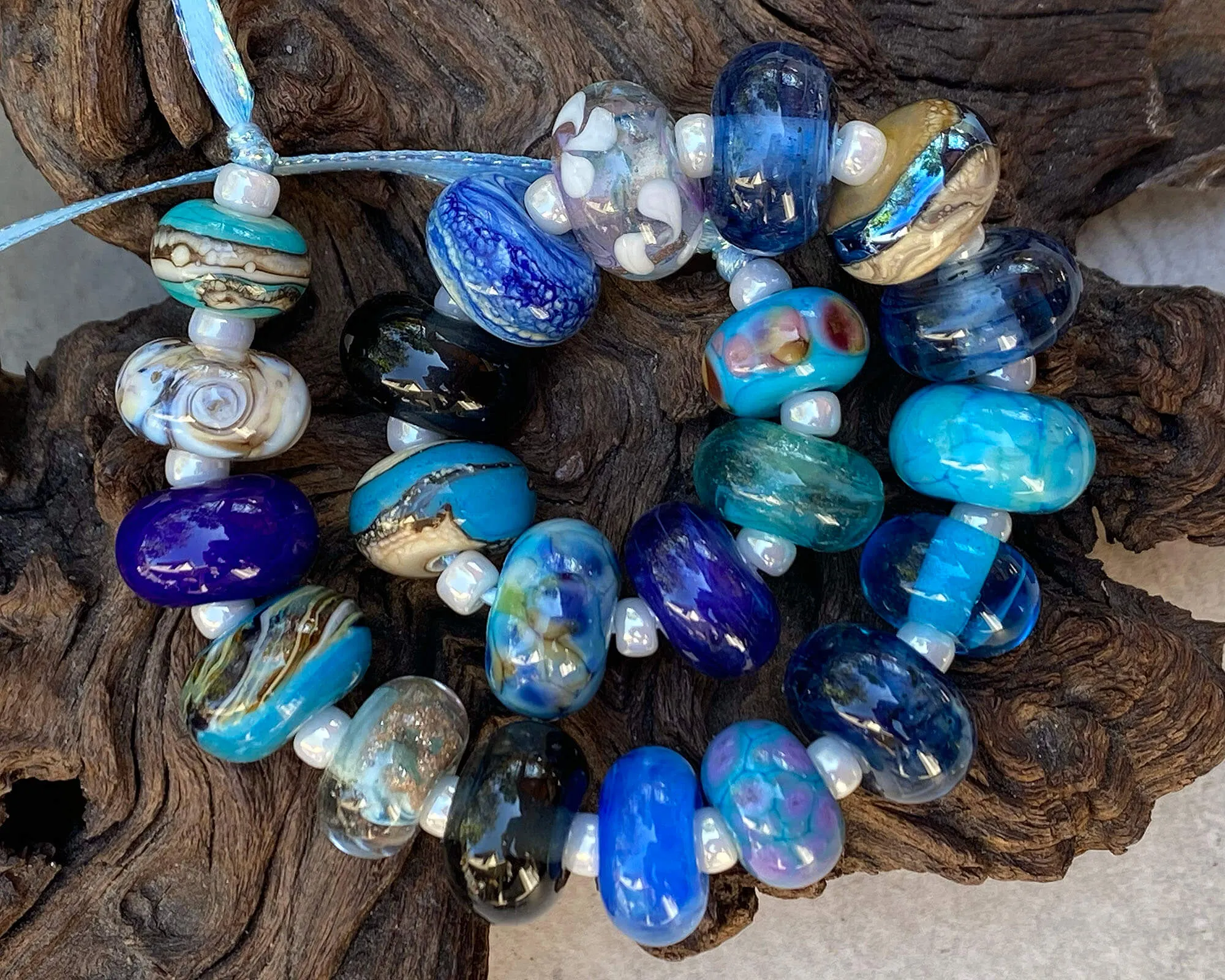 22 Blue Orphan Lampwork Bead Set SRA