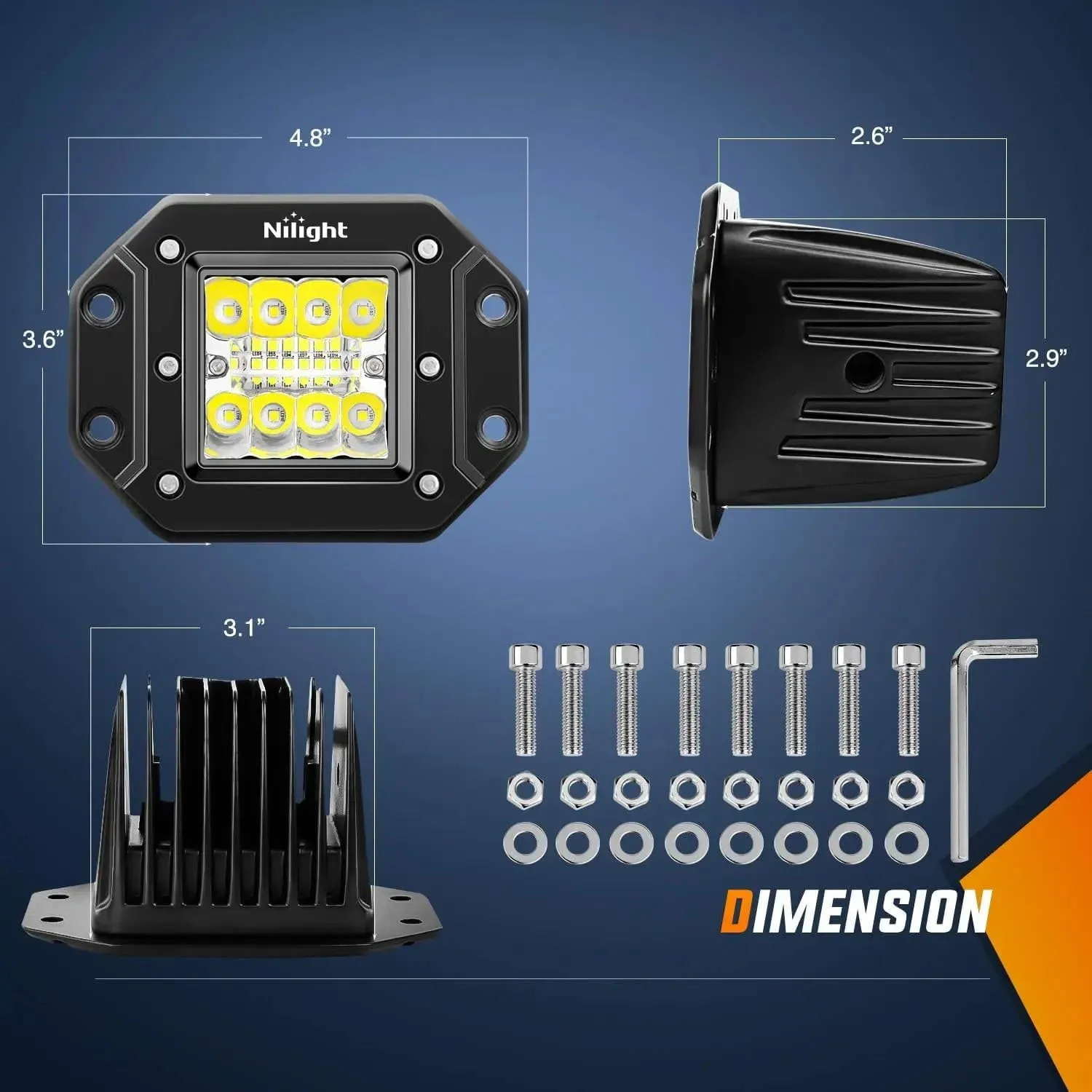 4.8 Inch 42W Flush Mount Spot Flood Led Work Lights (Pair)