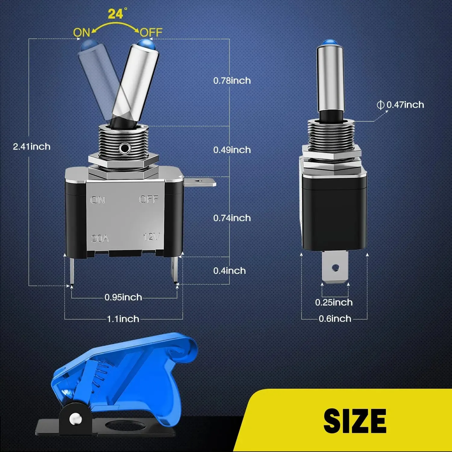 5Pcs 3Pin SPST ON-Off Blue LED Toggle Switch