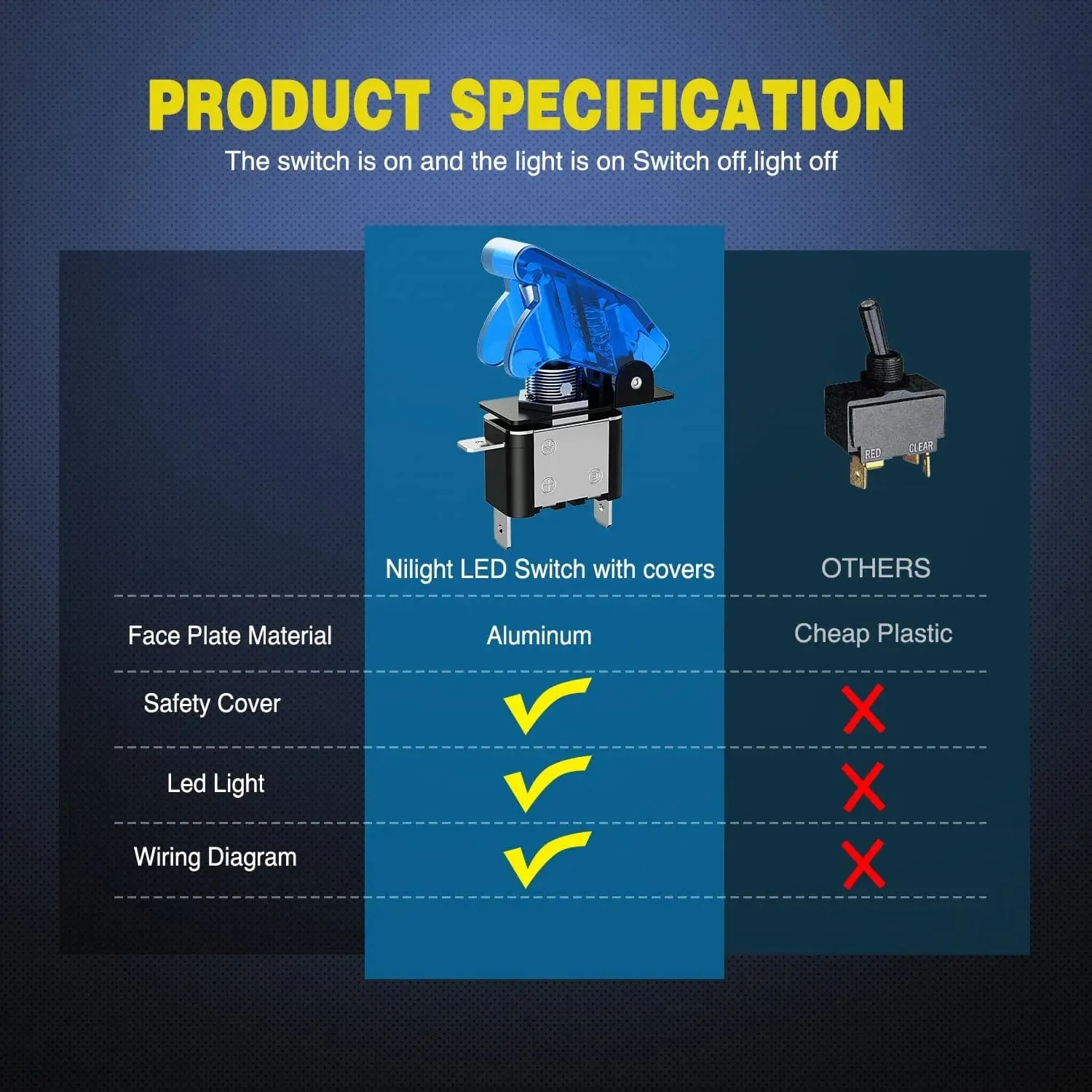 5Pcs 3Pin SPST ON-Off Blue LED Toggle Switch