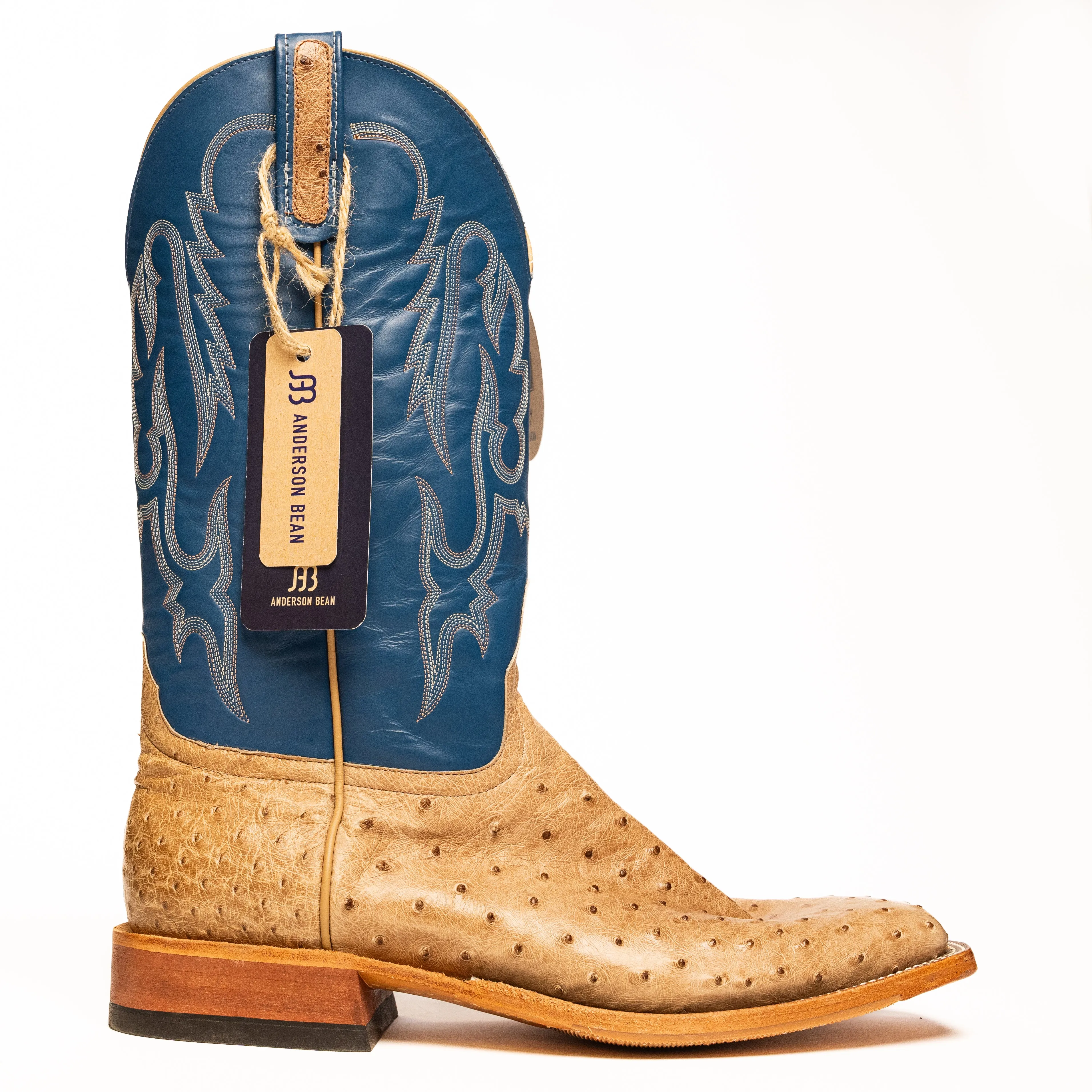 Anderson Bean Mink Full Quill Ostrich with Royal Blue Top