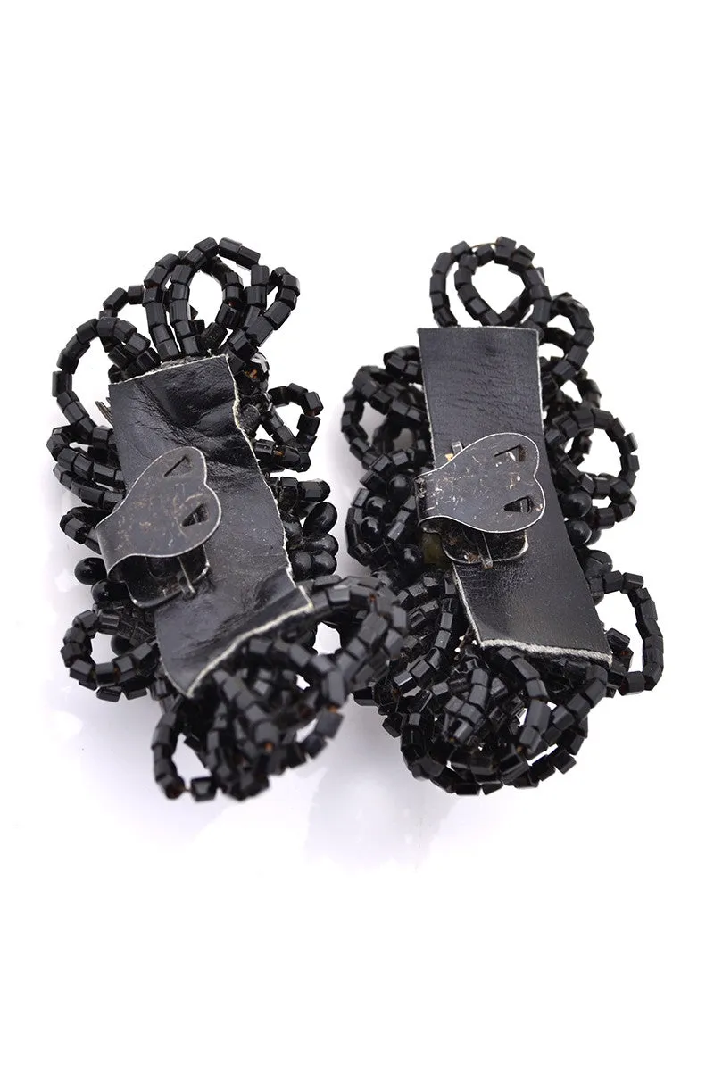 Black Beaded Vintage Shoe Clips Buckles