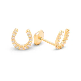 Horse Shoe Zirconia Stud Earrings