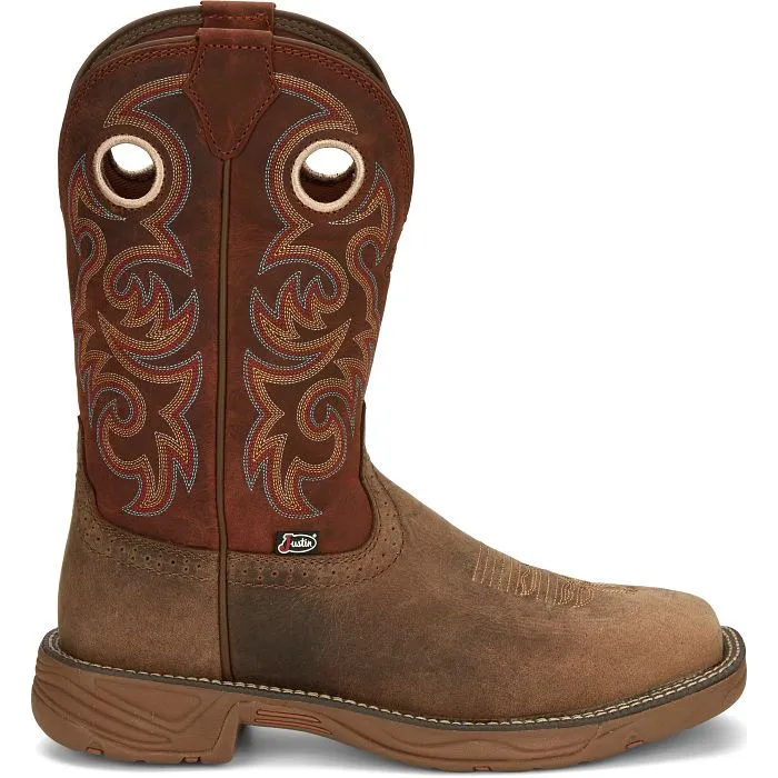 JUSTIN MENS RUSH 11" WESTERN WORK BOOT (PEANUT TAN WATER)