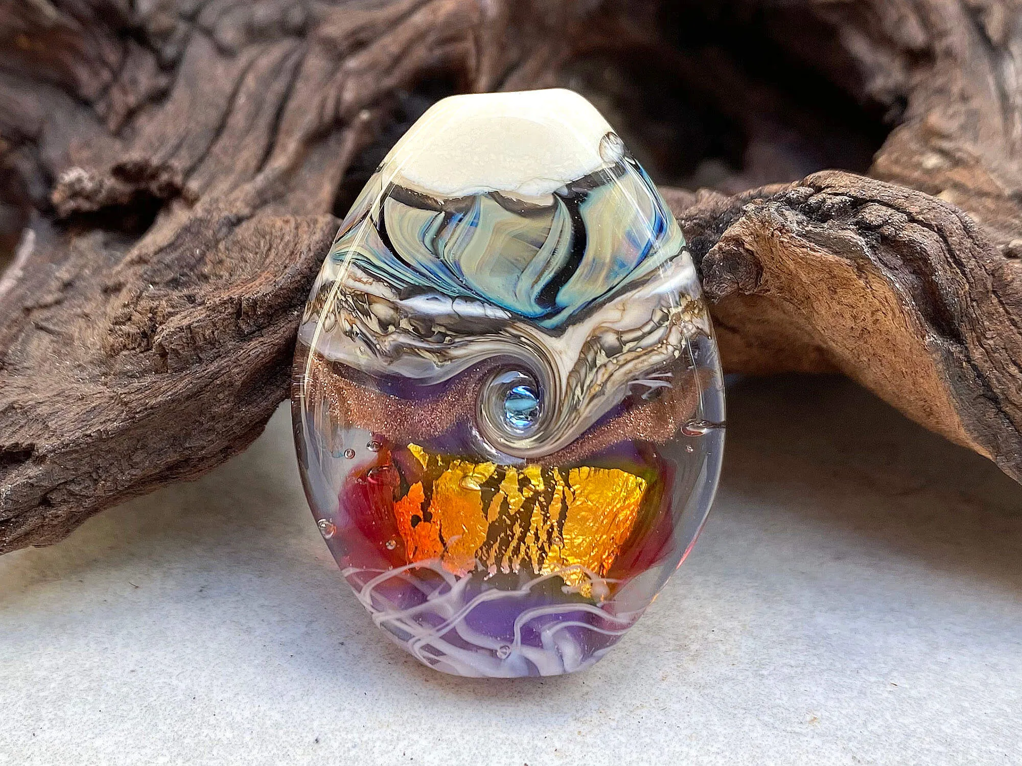 Purple Fire Organic Lampwork Focal Bead SRA
