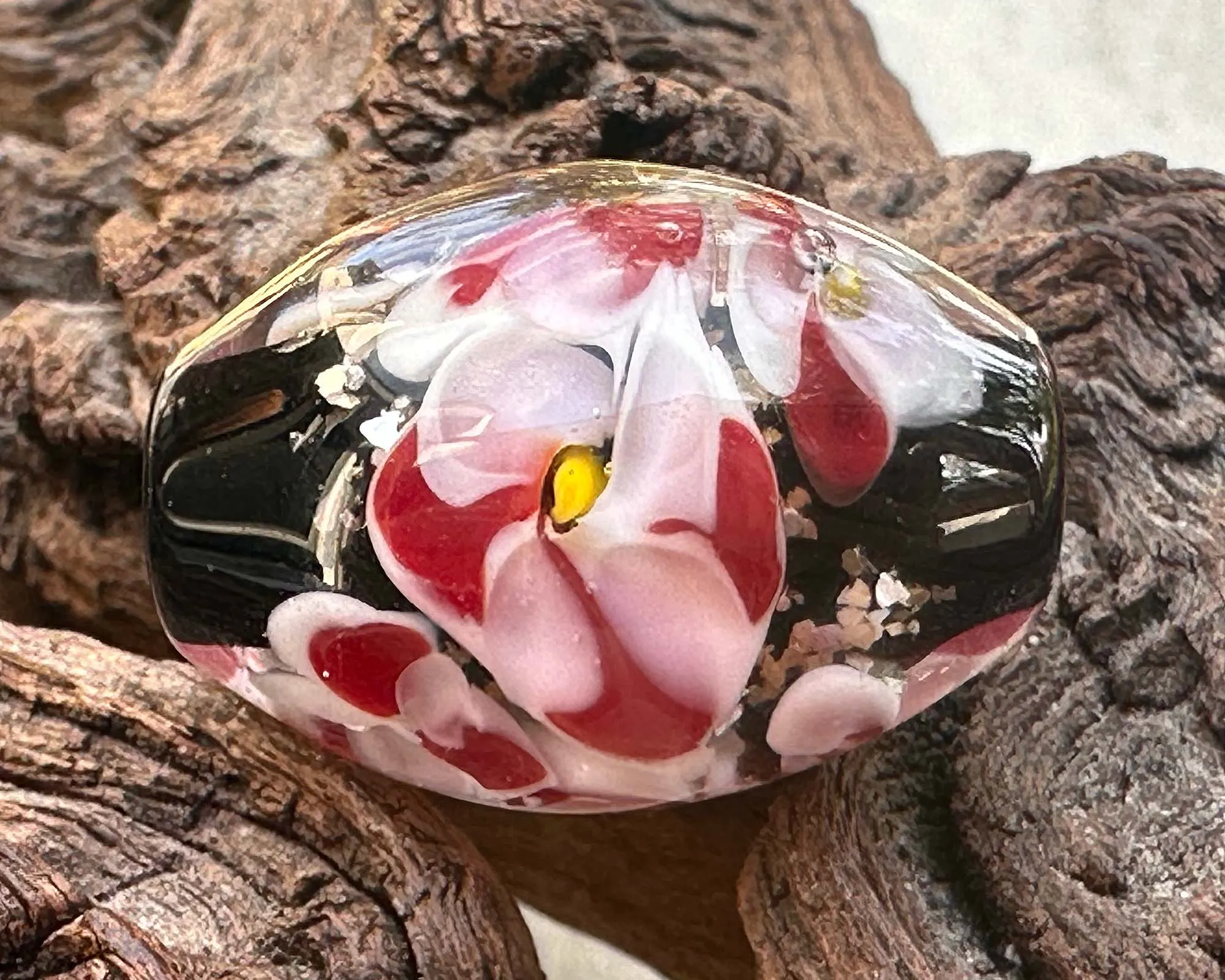 Red Pink Floral Lampwork Focal Bead SRA