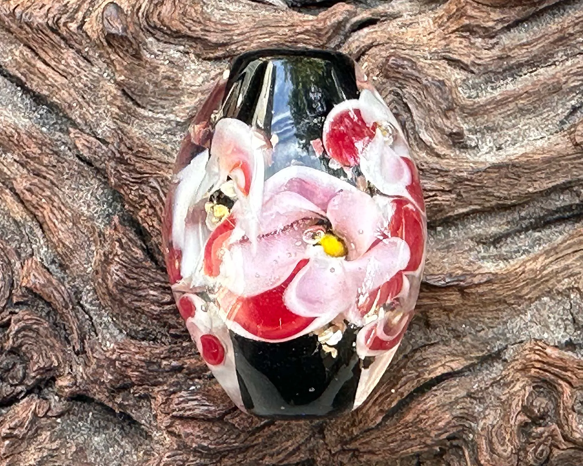 Red Pink Floral Lampwork Focal Bead SRA