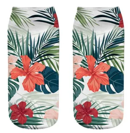 SF1034 Hibiscus Flower & Tropical Leaves Socks