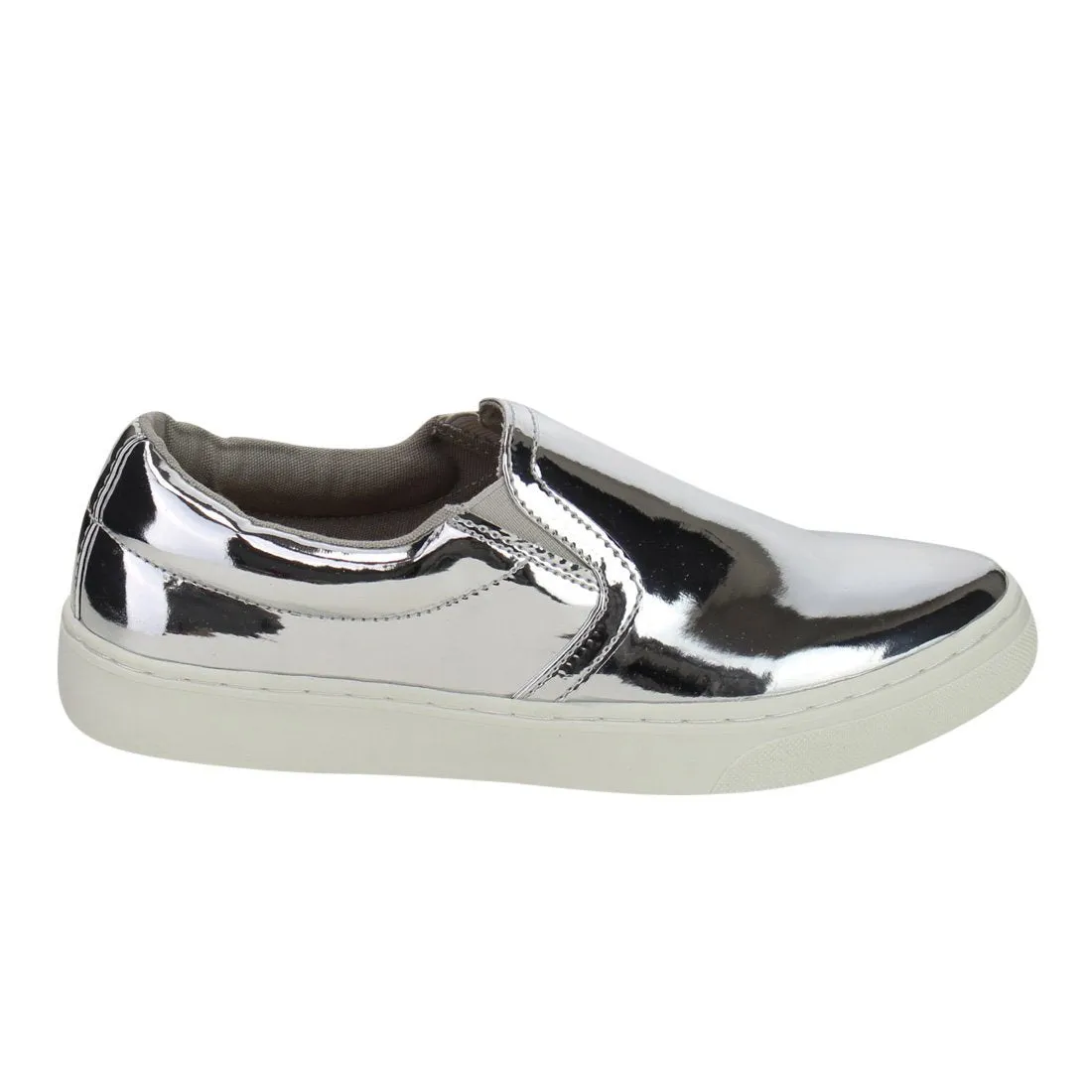 Soda Women's Closed Toe Elastic Side White Rubber Sole Loafer Slip On