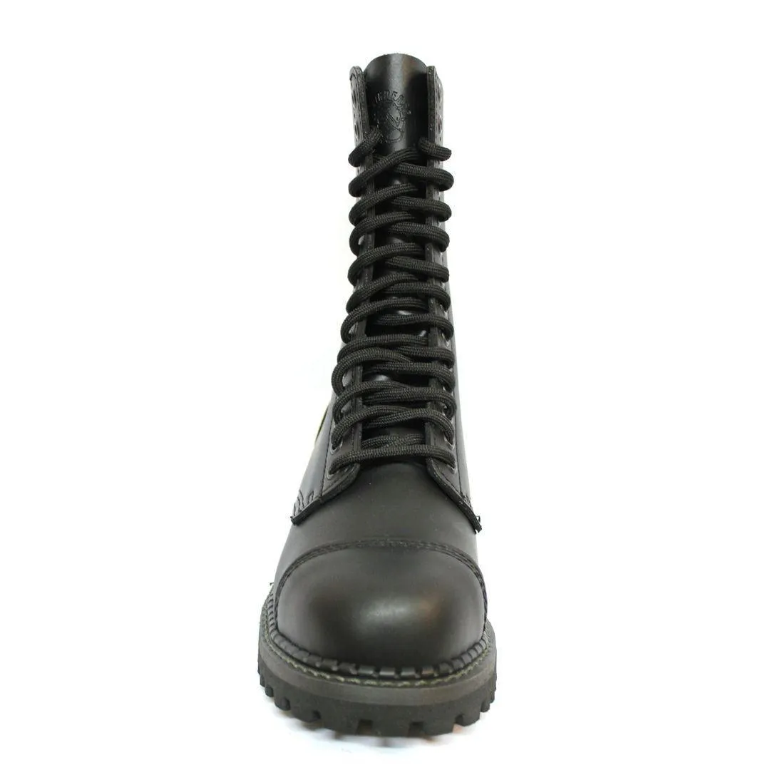 Unisex Real Leather Military Boots Black Ginders Herald Punk Rock Safety Steel Toe
