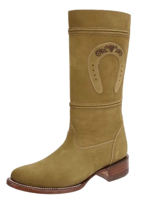 Women's Plain Olive Green Nobuck with Horseshoe Escaramuza Boot